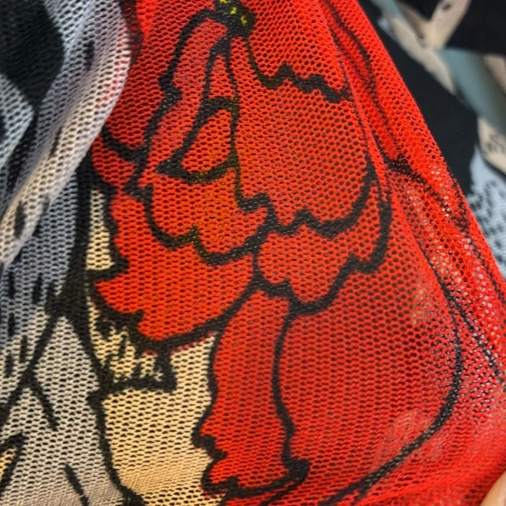 Diane Von Furstenburg Ruched One Sleeve Floral Mesh Dress Boswell Black 6 Sexy - Picture 14 of 16